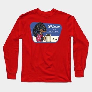 Cute Doxie with coffee in his pajamas. Long Sleeve T-Shirt